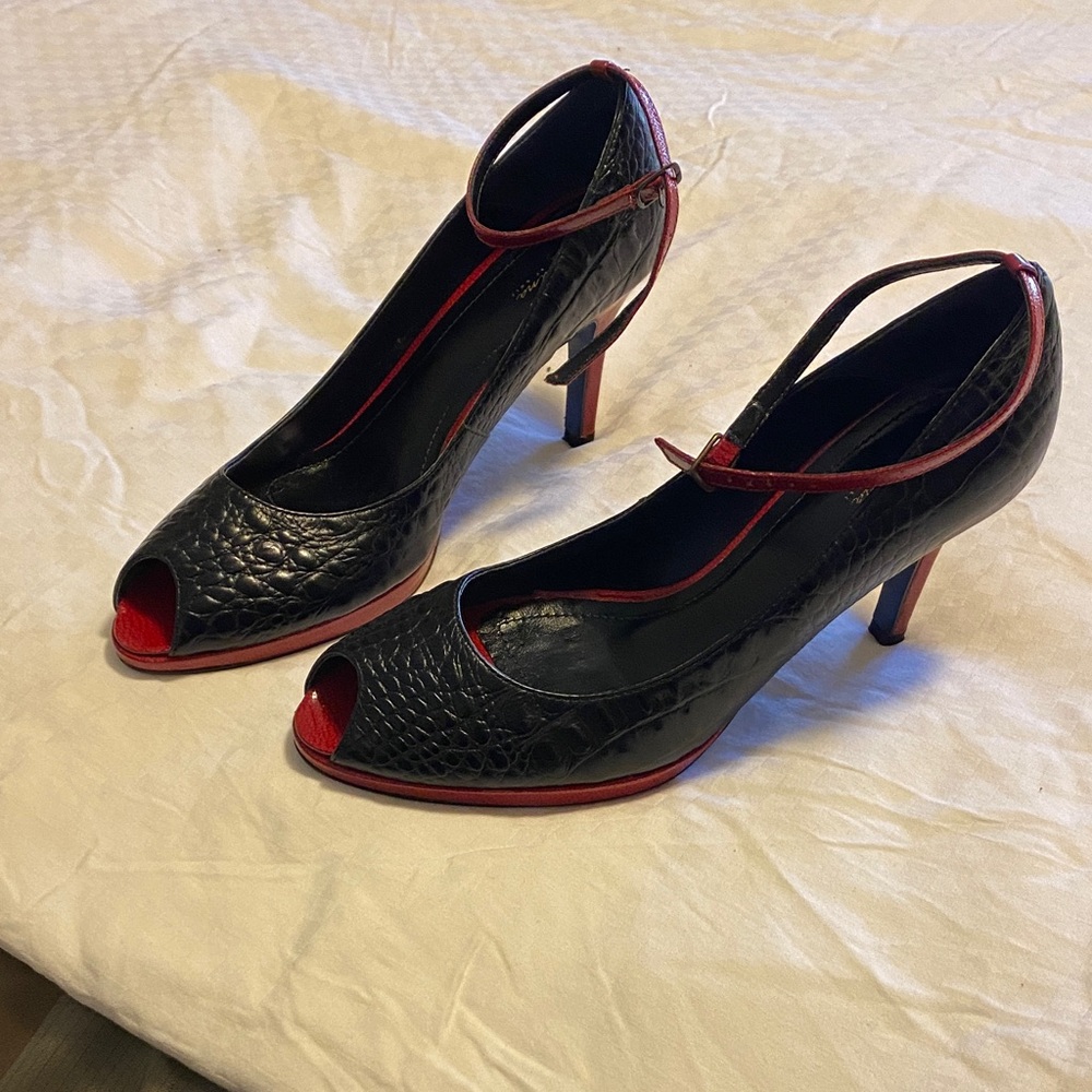 Chic Black and Red Peep-Toe Heels